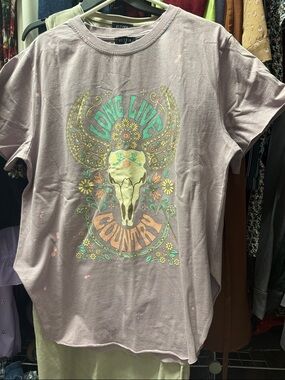 NWOT SZ LG Long Live Country Graphic Tee - Dusty Mauve w/split sides
